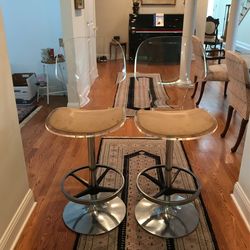 Lucite Stools - Height to Seat- 30 1/2”, Height to back 44”-some spots on seats, both can be cleaned or recovered $145-each