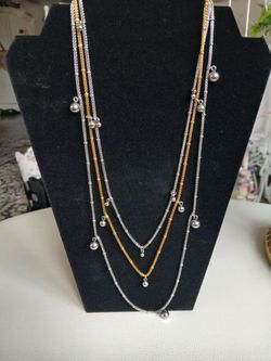 3 Layer Mixed Metal Ball Charm Necklace