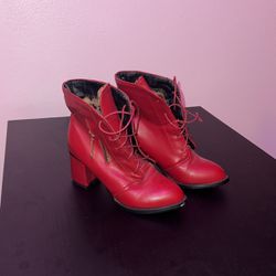 Red ankle high women’s Lace up Boots size 7.5