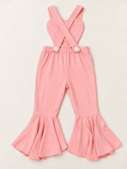 Girls Pink Bell Bottom Suspender Overalls