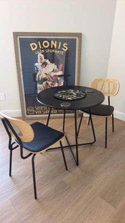 Modern Dining Set – 2 Chairs + Round Metal Table