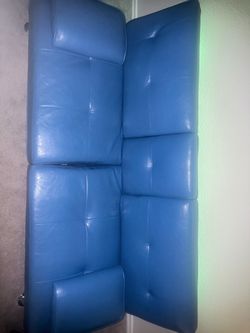 Blue Faux Leather Futon Sofa Bed