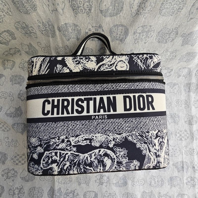 CHRISTIAN DIOR Travel Oblique Embroidery Canvas Vanity Case
