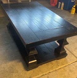 Black Wood Coffee Table with Lower Shelf