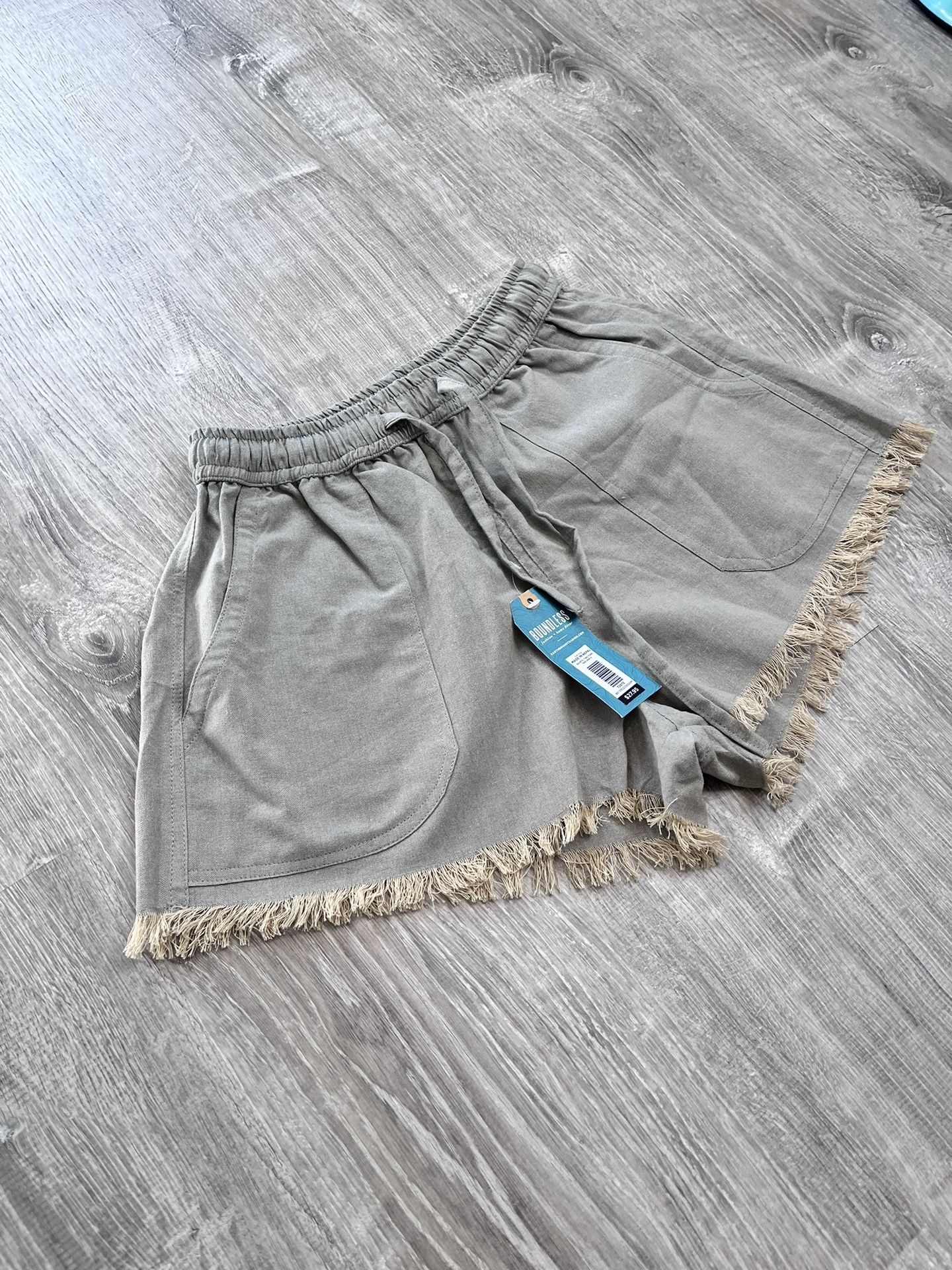 Earthbound Trading Co Small Sage Green Mini Raw Hemline Casual Summer Shorts 100% Cotton NWT!