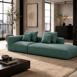 94.5" Green Velvet Single Arm Chaise Lounge Sectional Sofa [NEW] **Retails for $1369 <NO Assembly Req>