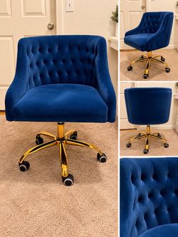 Navy Blue Velvet Office Chair – Gold Base – $75 OBO