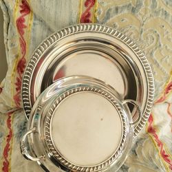 Silver Decor, Vintage 70's, Silver Over Copper, 10 & 8 Inch Trays/Bowls