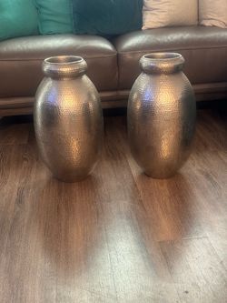Pair of Hammered Metal Vases