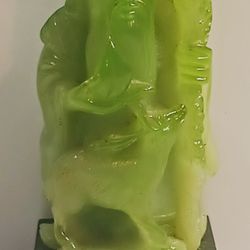 Vintage Carved Green Faux Jade Figurine/Statue Budda Wony Made in Italy