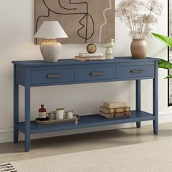 59” Blue 3-Drawer Modern Console Table w/ Bottom Storage [NEW IN BOX] **Retails for $330 <<Some Assembly Req>>