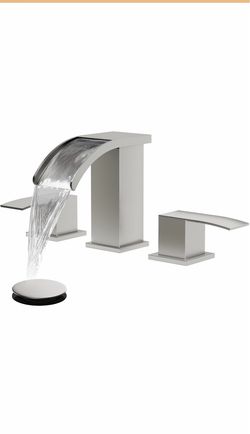 gotonovo Waterfall Bathroom Faucet 3 Hole Square Body, Brushed Nickel SUS304 8" Widespread Bathroom Sink Faucet,2.17" Wide Spout, 24" cUPC Hose,Pop Up