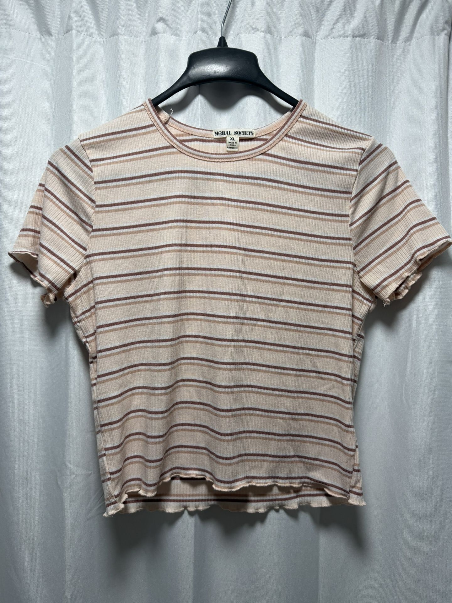 Moral Society Ribbed Striped Crop Tee - Size XL