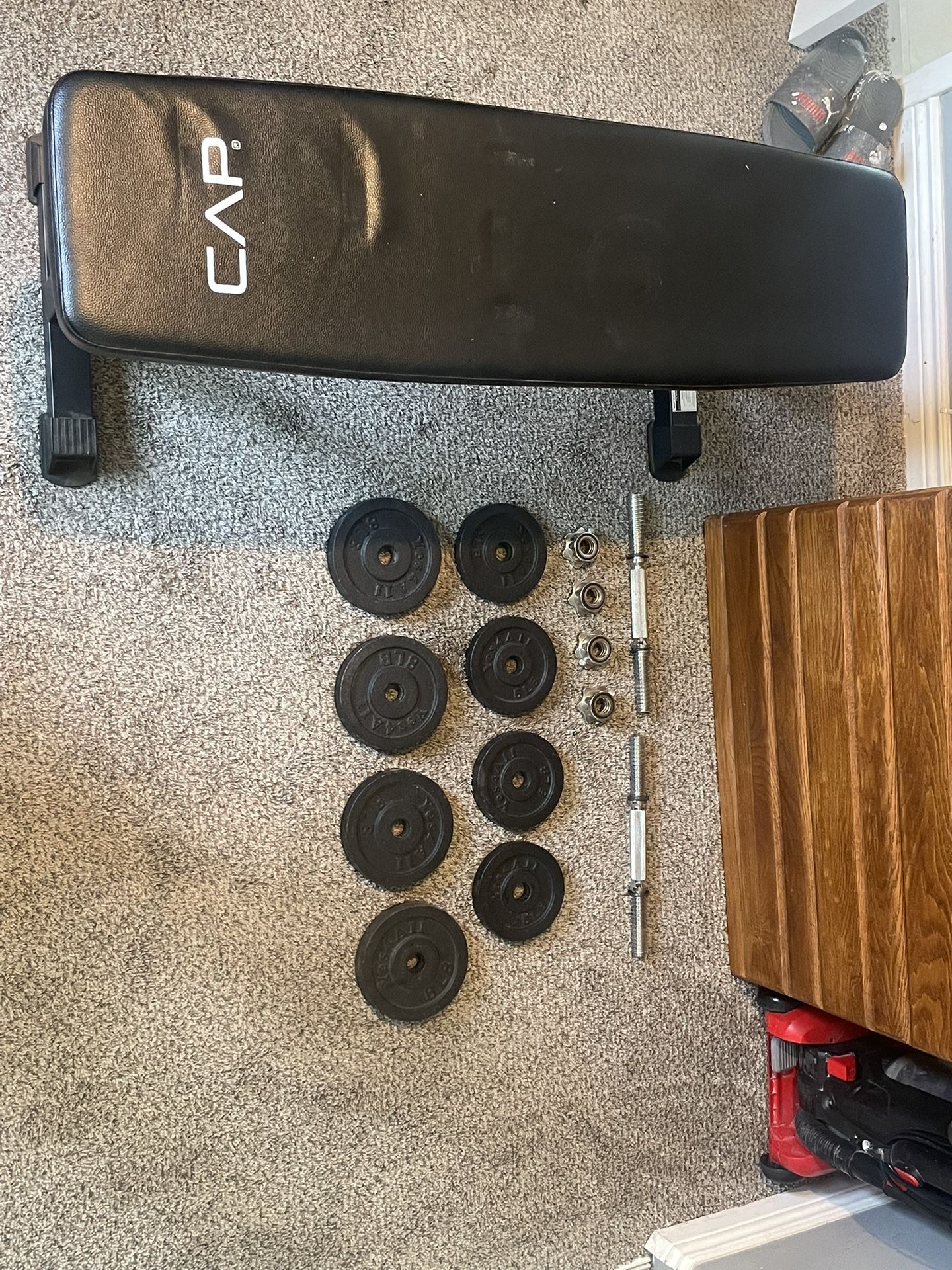 Workout Bench With 5 Pound X4 Weights And 8 Pound X4 Weight +2 Dumbbells Handles