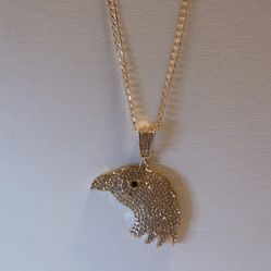Bonita Cabeza De Águila Llena De Zirconias Con Cadena Italiana En Oro Laminado 