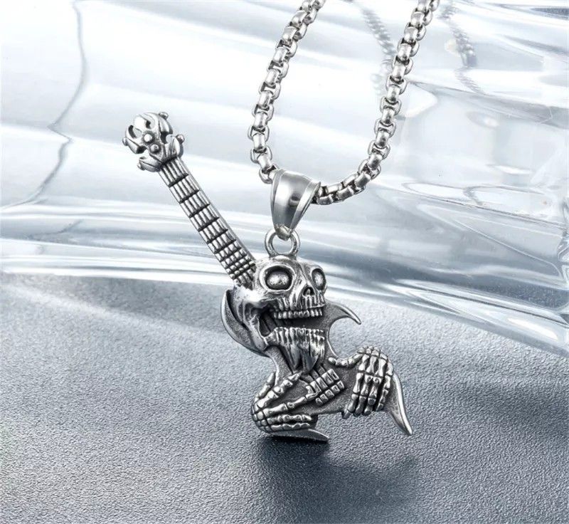 "Rock Music Stainless Steel Engraved Guitar music enthusiast Necklace, BL241