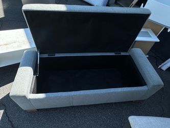 Gray Upholstered Storage Ottoman Bench