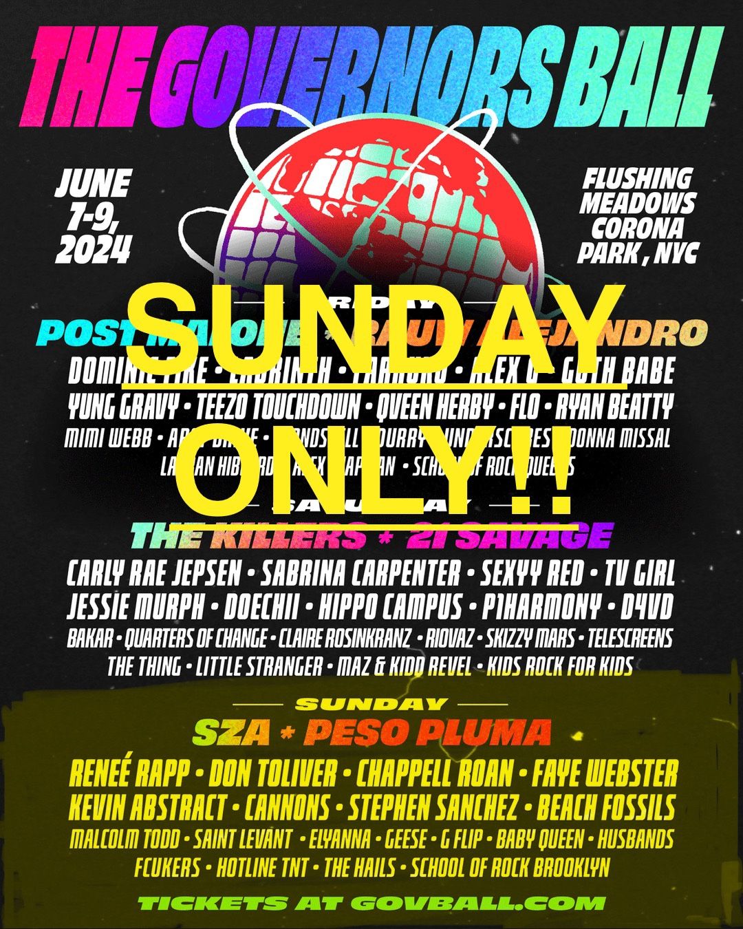 Governors Ball- New York (SUNDAY PORTION ONLY) Wristbands GA