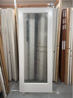 Interior door barn door closet door pantry door with decorative glass rain glass light obscured 32”x80”   Interior door 32x80 with rain glass light te
