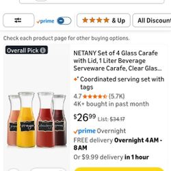 NETANY Set of 4 Glass Carafe with Lid