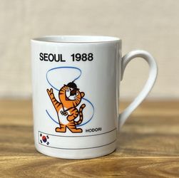 Vintage 1988 Seoul Summer Olympics Mug Hodori Korean Tiger Mascot Ceramic Cup