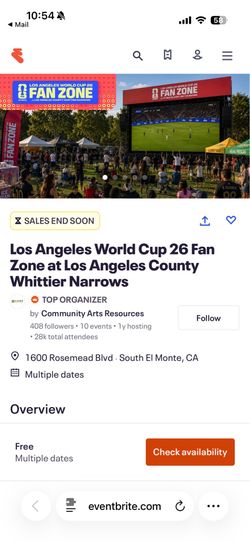 FIFA watch party Whittier narrows Saturday 7/11