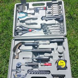 Tool Set in Box Tape Measure Hammer Wrenches Sockets Screwdrivers +++