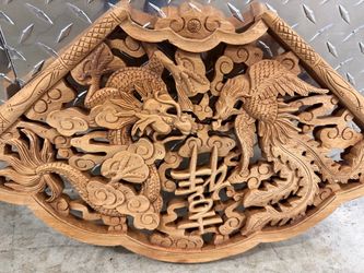 HAND WORK OLD EFFECT XIANG ZHANG SCULPTOR WOOD CARVED DRAGON WALL PANEL 22in