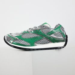 Bottega Veneta Orbit metallic rubber, mesh and fishnet sneakers (color: silver and green)