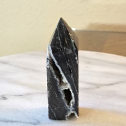 3.6" Approximately Sparkling Druzy Sphalerite Tower Quartz Crystal 