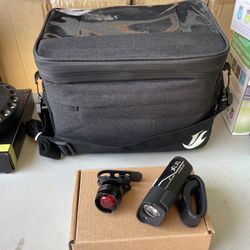 New 3pc Cycling Accessories  Bike Basket Bag And Front Headlight And Tail Lights