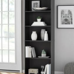 Mainstays 5-Shelf Bookcase with Adjustable Shelves, True Black Oak