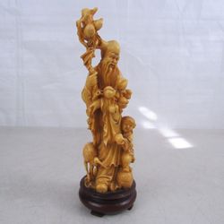 Chinese Asian Man With Boy & Crane Epoxy/Resin Statue 9 1/4" Tall


