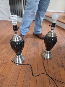 Pair of Black and Silver Urn Table Lamps