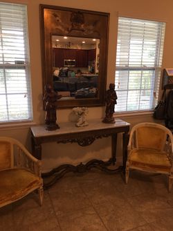 Antique Louis XVI marble entryway table and mirror