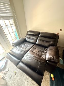 Two seater leather soft power recline