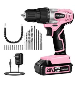Avid Power 20V MAX Li-ion Pink Cordless Drill Set/Juego de taladros inalámbricos Avid Power 20V MAX Li-ion rosa/