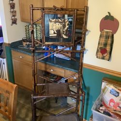 Bamboo tree hallway coat and hat rack in very good condition at least from the 1940s Incredible detail no major structural issues has mirror and multi