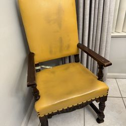 Vintage Carved Wooden Armchair with Upholstered Seat