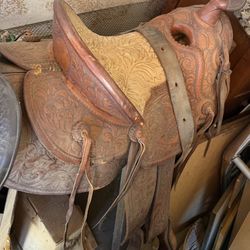 2 Vintage Western Saddles + Military Canteens – Drop Off Available