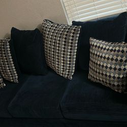 Blue Sofa Set With Decor Pillows