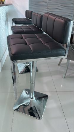 Set of 3 Black Adjustable Bar Stools with Chrome Base