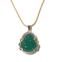 Jade jadeite  green happy Buddha luck smooth pendant necklace religious