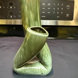 Vintage Mid-Century Modern Eccentric Vase In Avocado Green Glaze