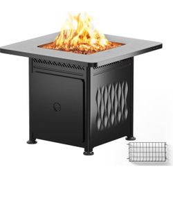 28" Upgraded Outdoor Fire Pit Table | 52,000 BTU Fire Pit Table for Outside with Magnetic Lid | Storage Basket & Lava Rocks | CSA Certified for Patio,