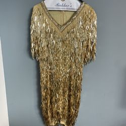 New Year’s Party Bombshell Gold Beaded and Paillette Sequin Dress