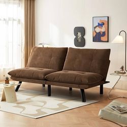 67” Leather Futon Sofa Bed Convertible Small Upholstered Couch 2-Seat Loveseat Sleeper with Adjustable Backrest and Armrest for Small Space Apartment,