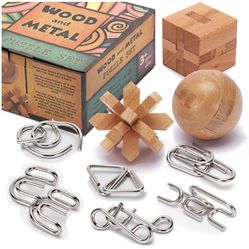 LESONG Brain Teasers Metal and Wooden Puzzles