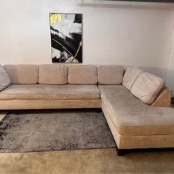 Beige Velvet 5-Seater Sectional Sofa