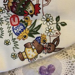 Embroidered Bunnies & Purple Flowers-2 Table Top Deco